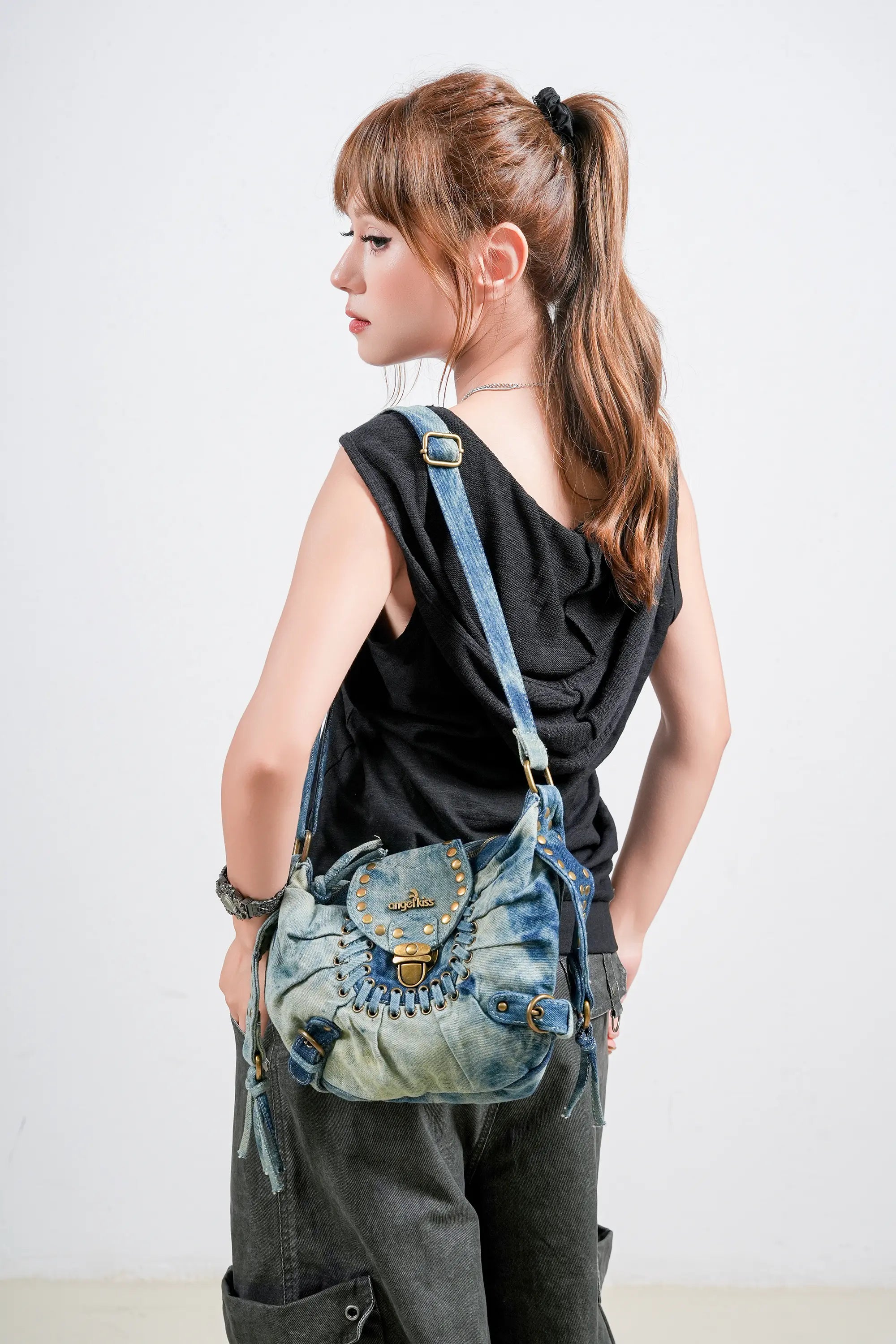 Vintage Boho Shoulder Bag – Washed Denim Purse for Free-Spirited Women