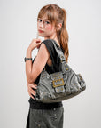 Retro Trend Patchwork Leopard Print Vegan Leather Shoulder Tote Bag