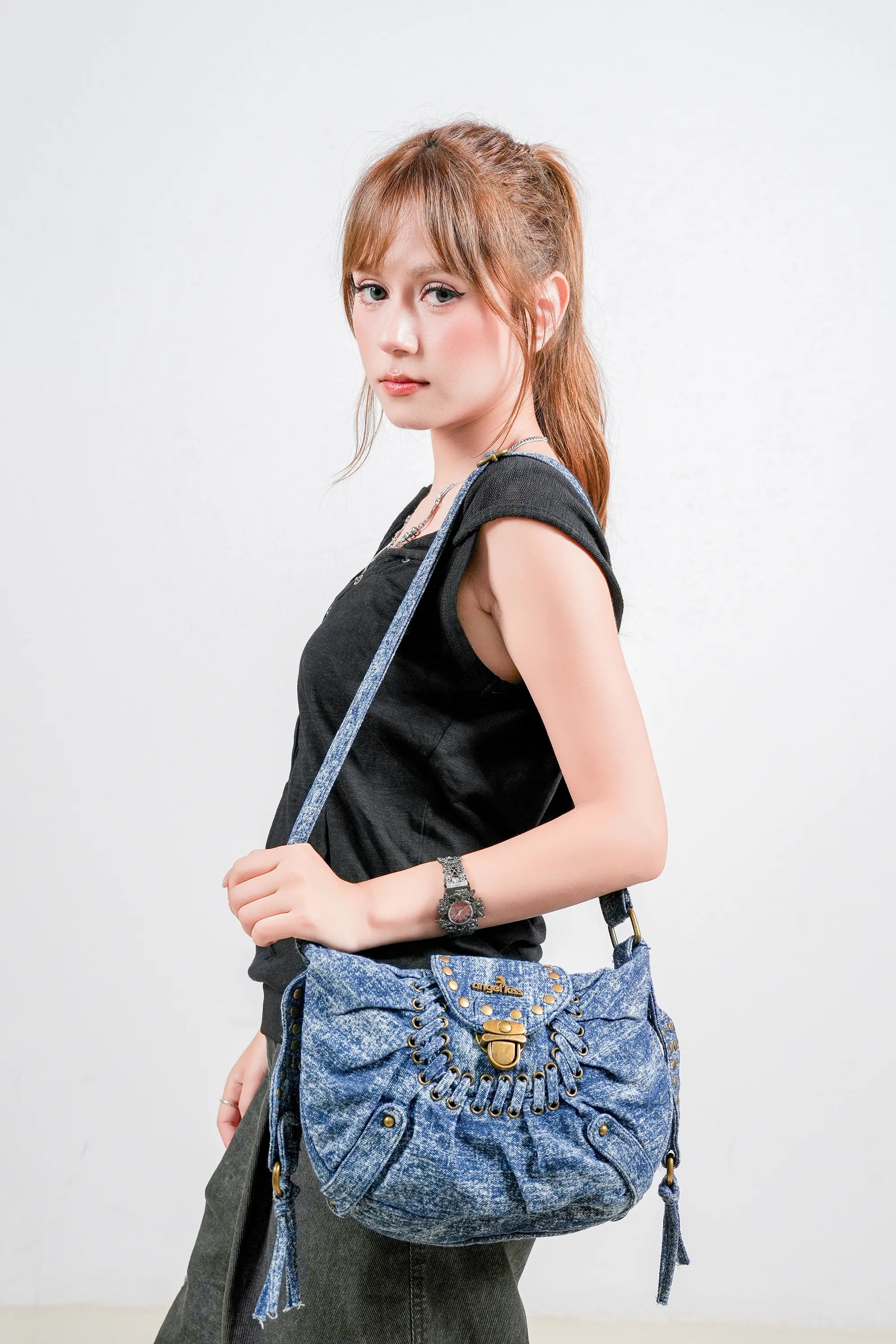 Vintage Boho Shoulder Bag – Washed Denim Purse for Free-Spirited Women
