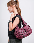 Vintage Y2K Studded Multi-Pocket Semi-Soft Tote Shoulder Bag