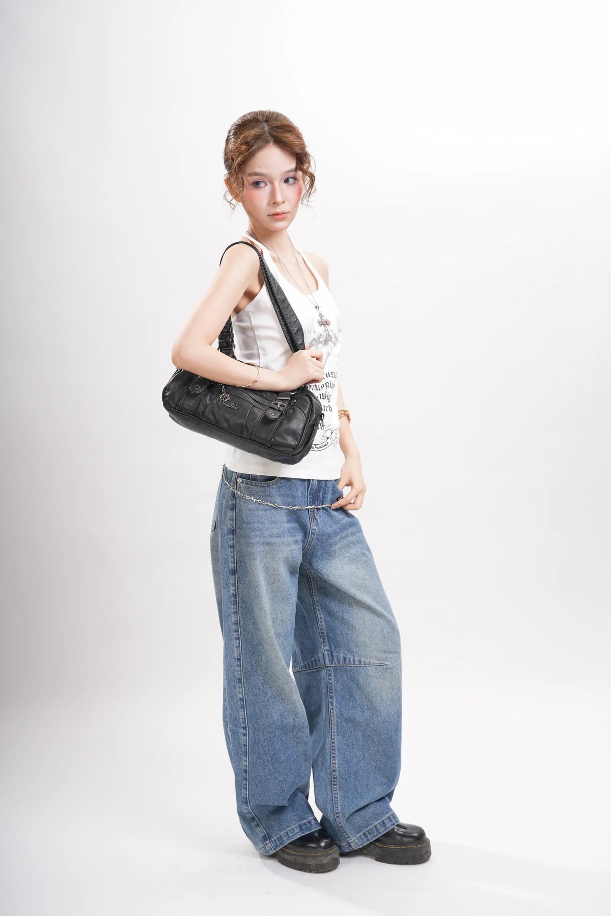 Tie-Dye Multi-Pocket Shoulder Tote Bag with Studded Zipper Details