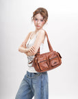 Multi-Pocket Bowling Shoulder Bag with Detachable Crossbody Strap