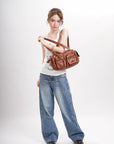 Multi-Pocket Bowling Shoulder Bag with Detachable Crossbody Strap