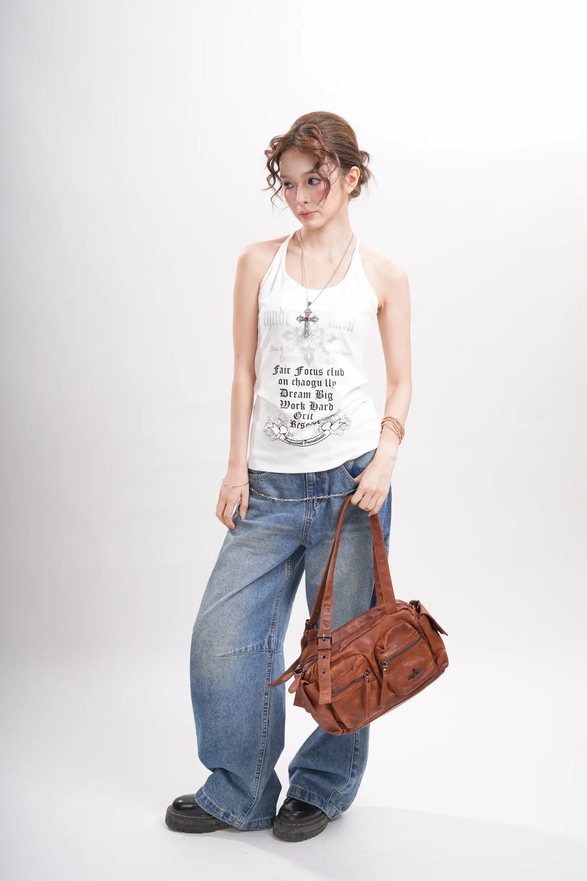 Multi-Pocket Bowling Shoulder Bag with Detachable Crossbody Strap