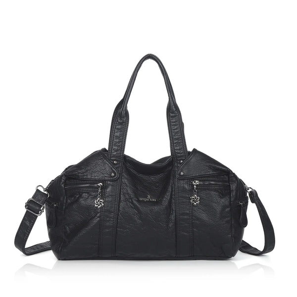 Washed PU Large-Capacity Multi-Pocket Bowler Bag