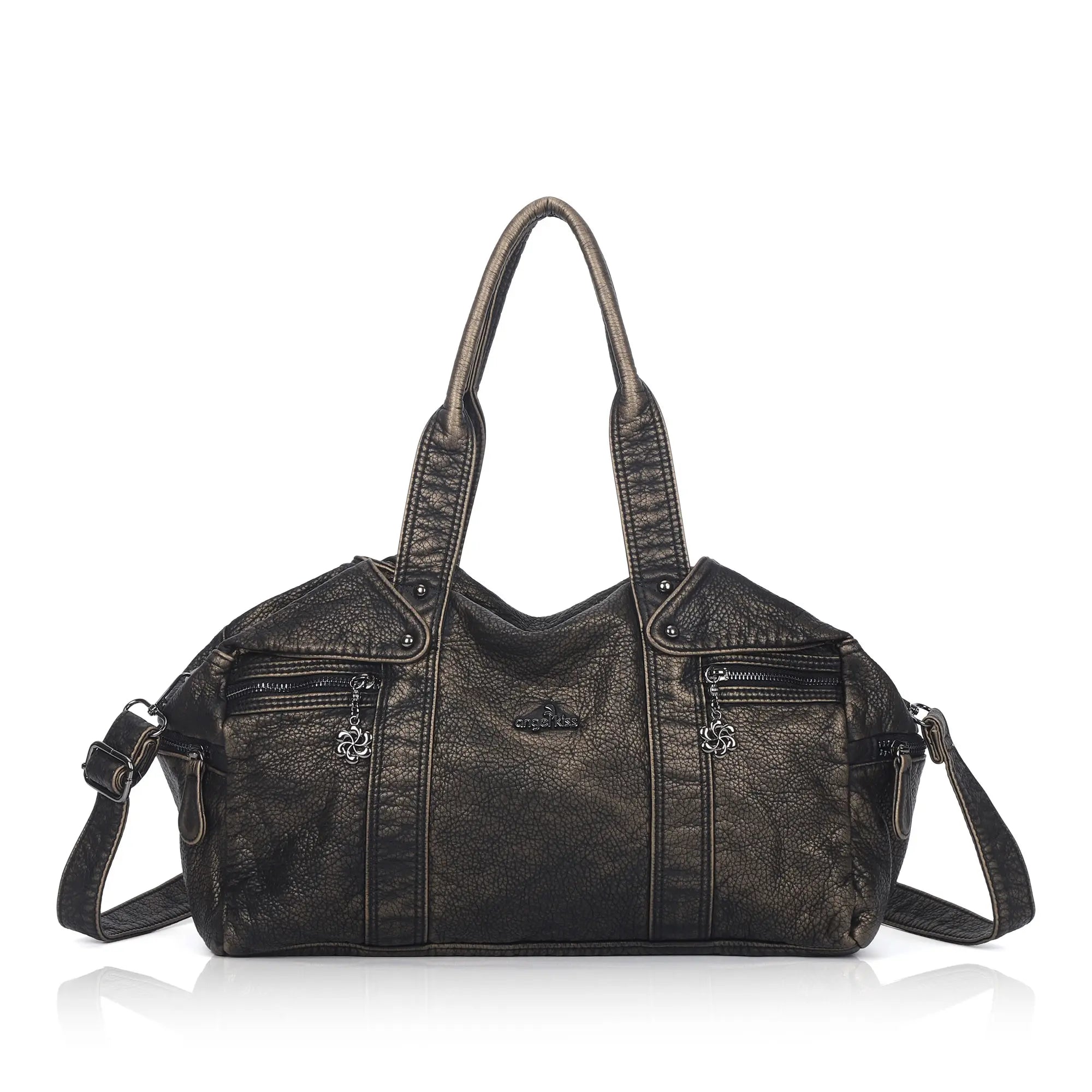 Washed PU Large-Capacity Multi-Pocket Bowler Bag