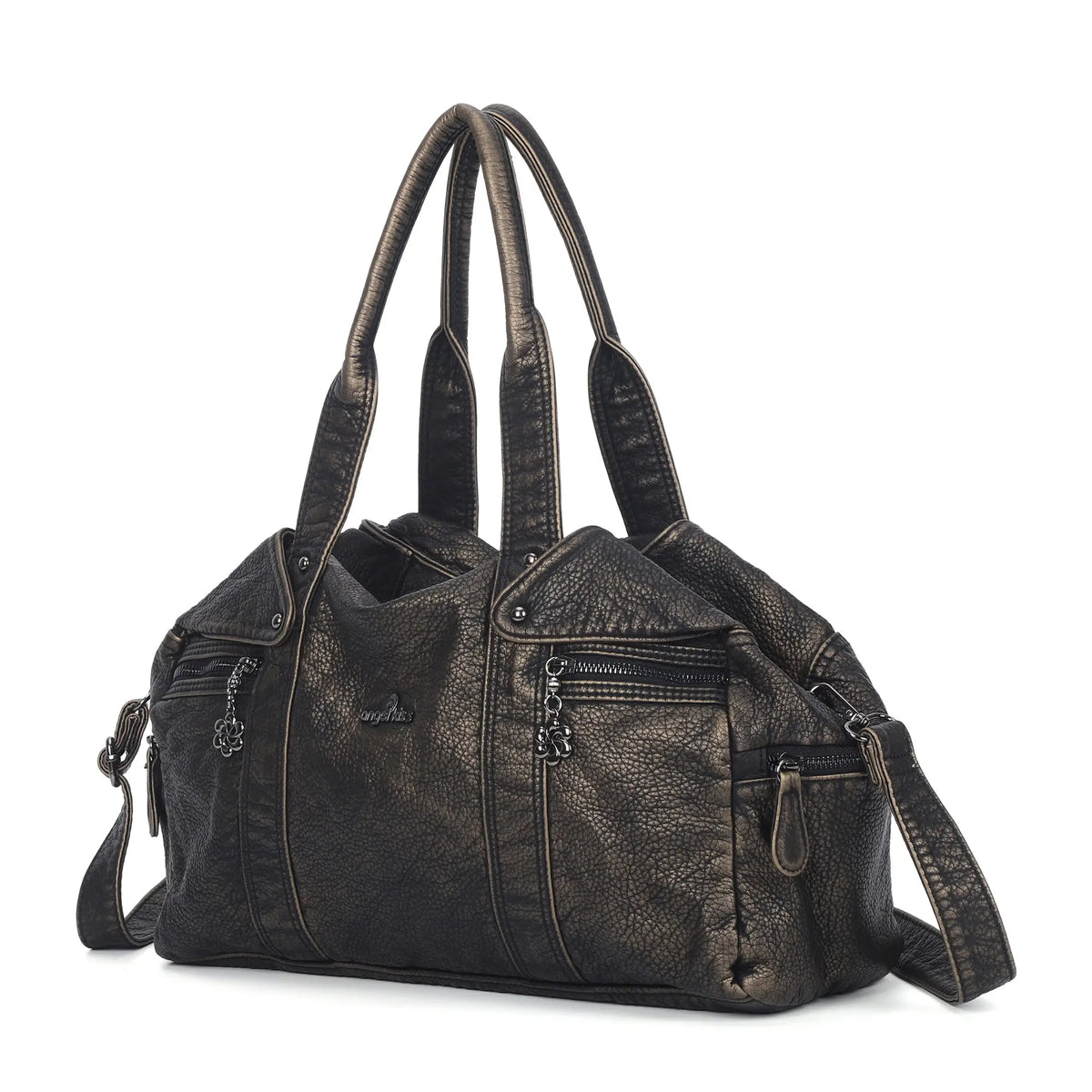 Washed PU Large-Capacity Multi-Pocket Bowler Bag