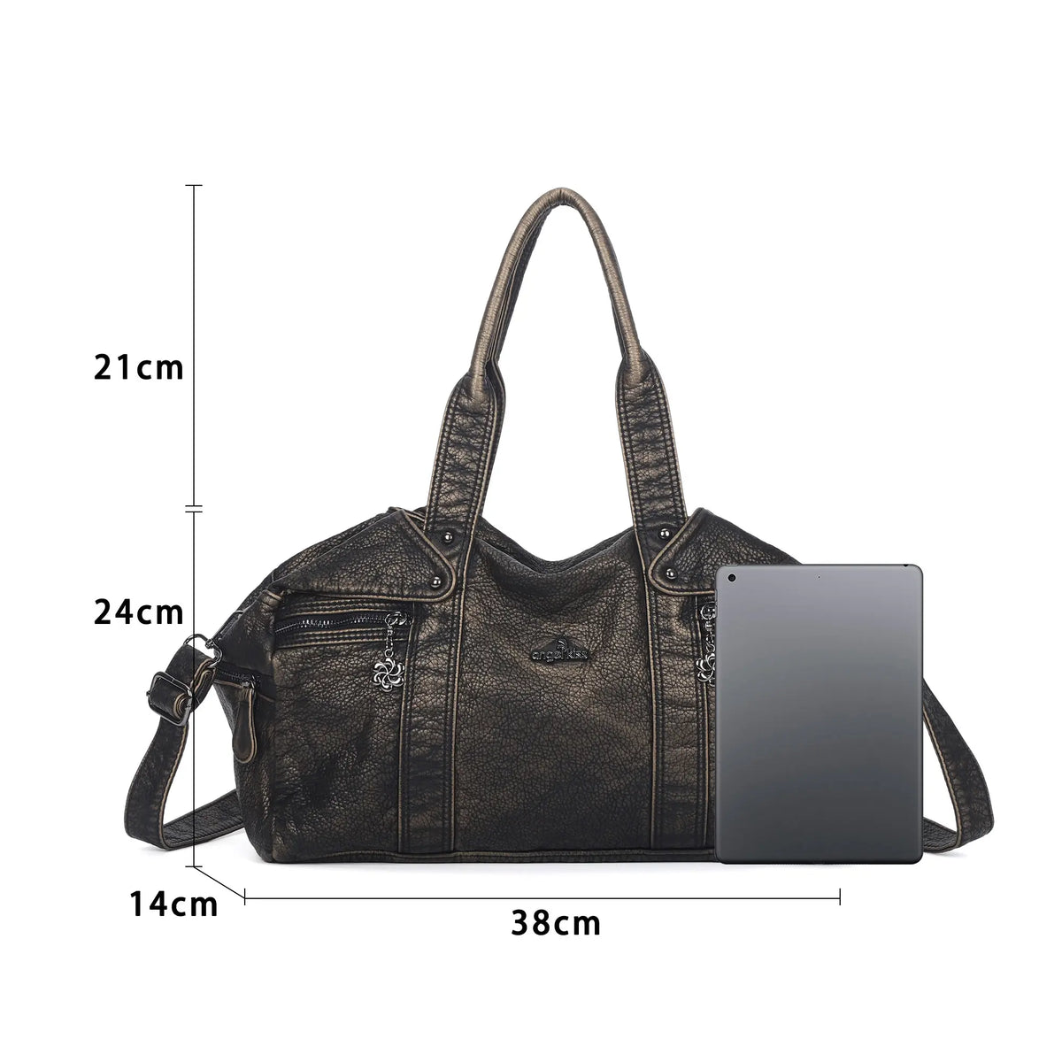 Washed PU Large-Capacity Multi-Pocket Bowler Bag