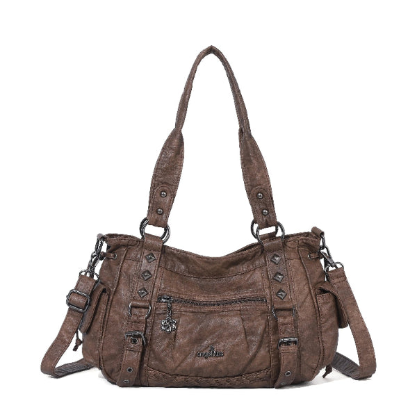 Vintage Studded Vegan Leather Everyday Bag | Custom Hardware