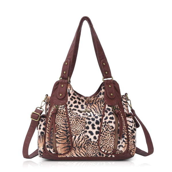 Leopard / Denim Style Tote – Multi-Pocket Women’s Bag with Dual Style Options