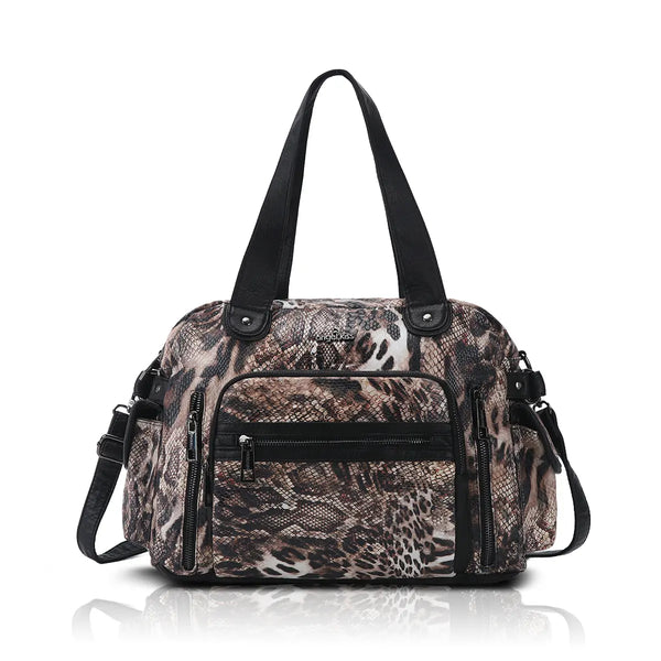 Versatile vegan leopard print handbag