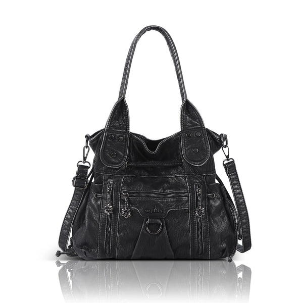 Slouchy Vegan Leather Multi-Pocket Tote Bag, Shoulder & Crossbody