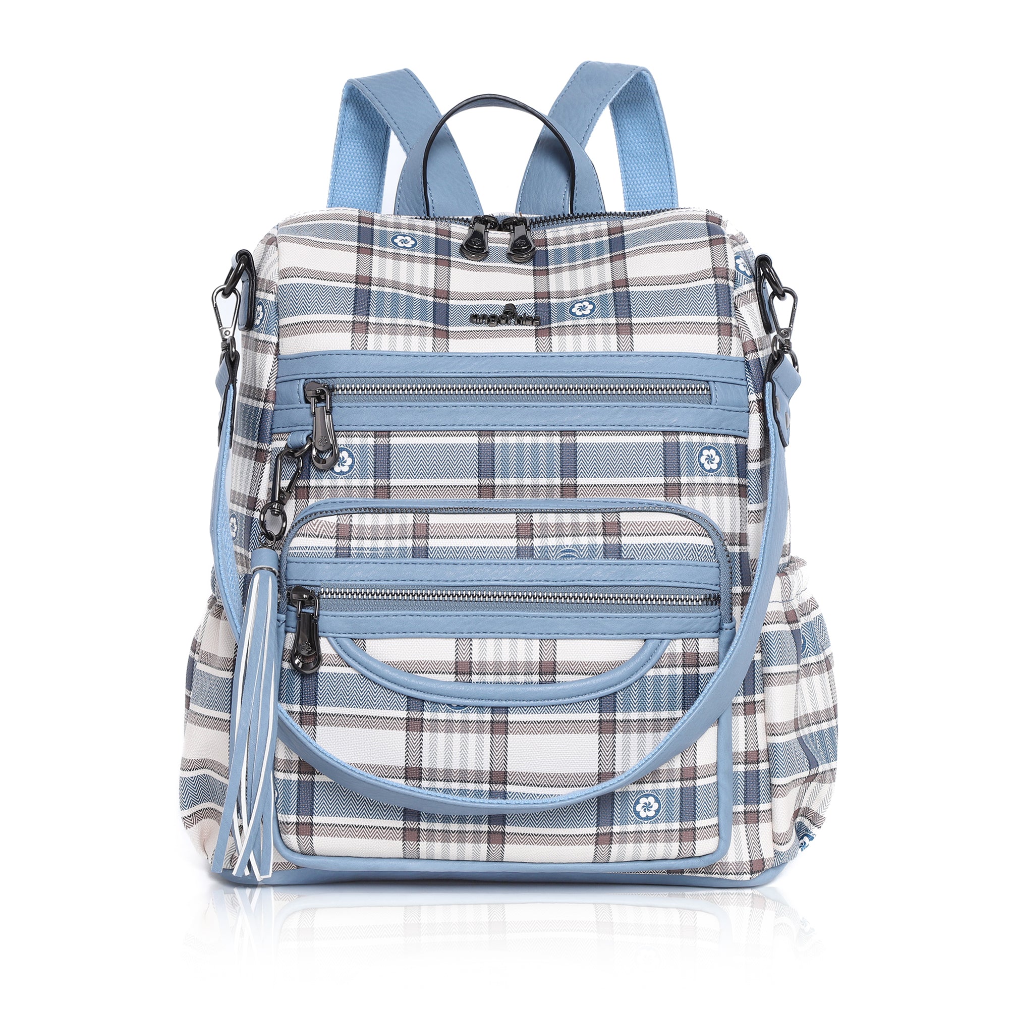 Washed PU Leather Plaid Backpack