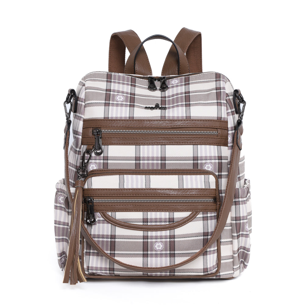 Wash water pu leather plaid document hobo backpacks