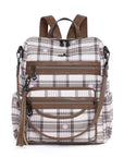 Wash water pu leather plaid document backpack