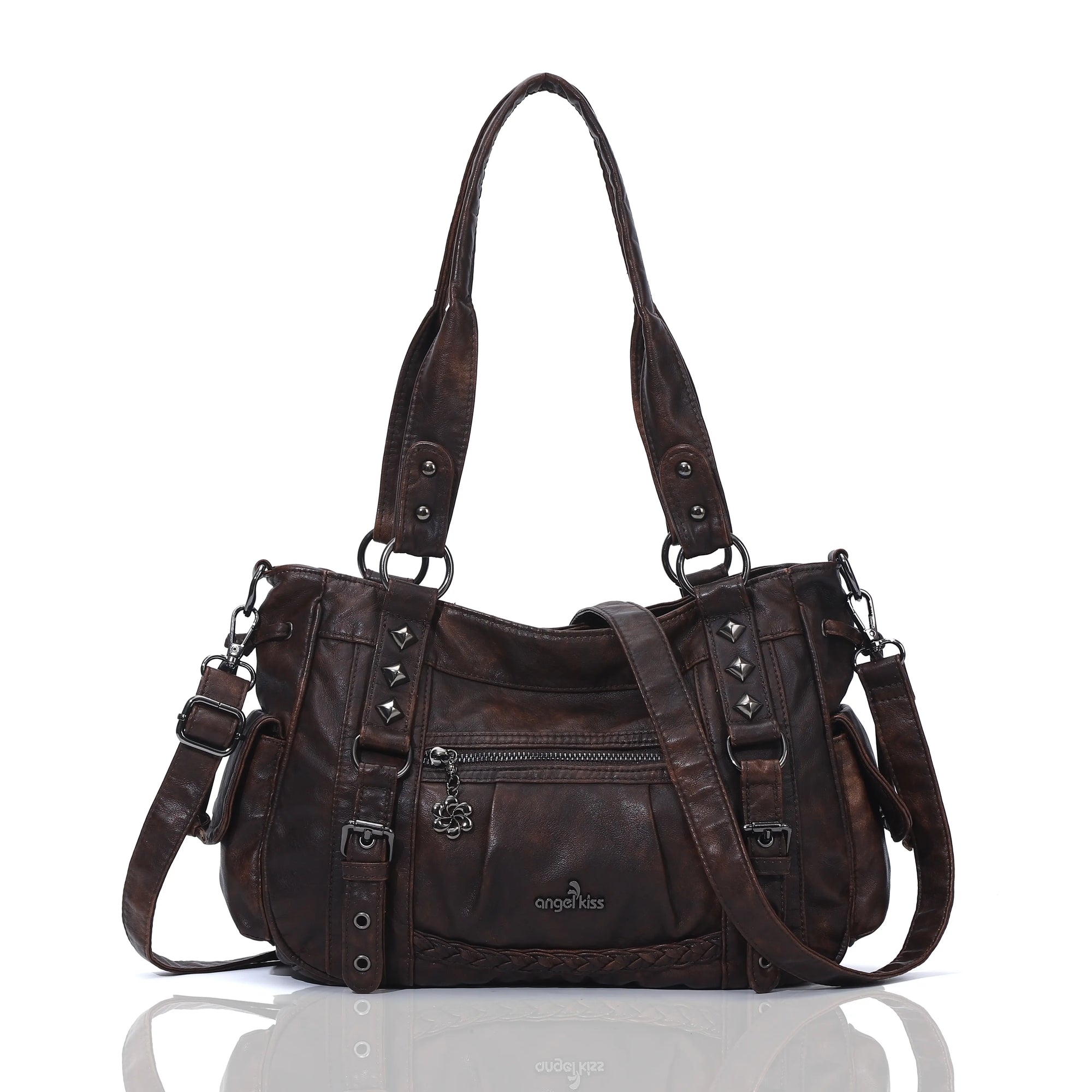 Vintage Studded Vegan Leather Everyday Bag | Custom Hardware