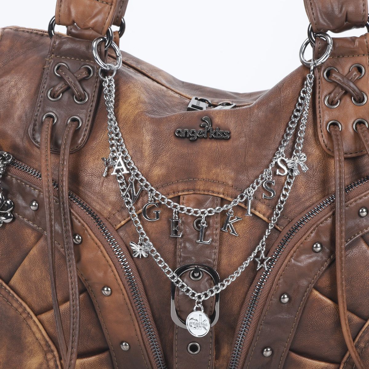 Retro Y2K Double Layer Chain Bag Charm with Letter