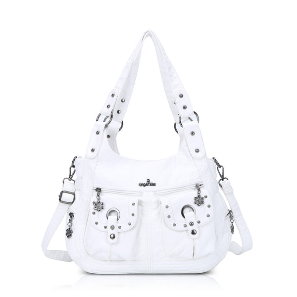 Vintage Studded Shoulder Bag with Dual Front Pockets