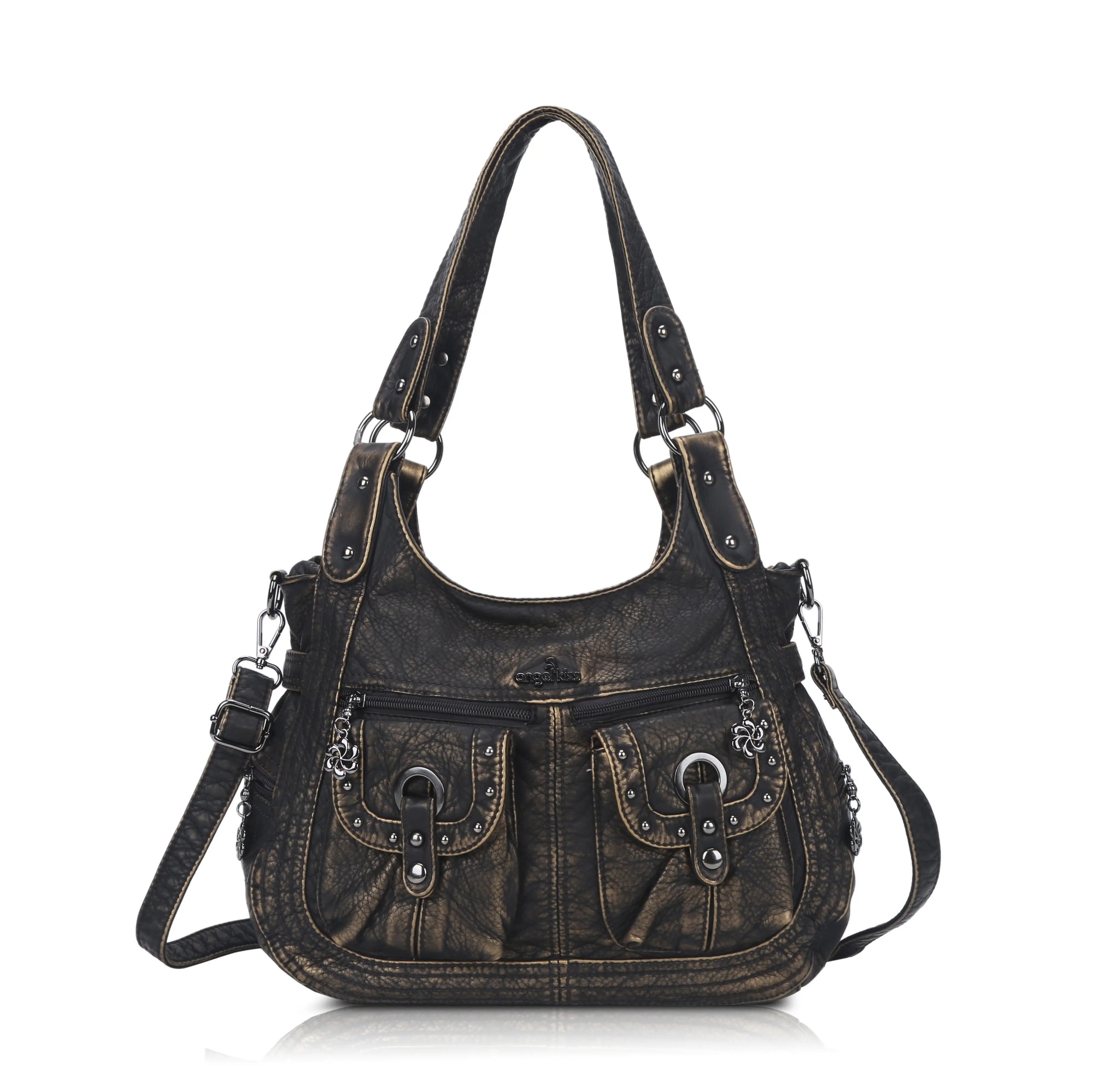 Multi Pocket Studded Shoulder Bag Black Multi Pocket Studded Shoulder Bag Black