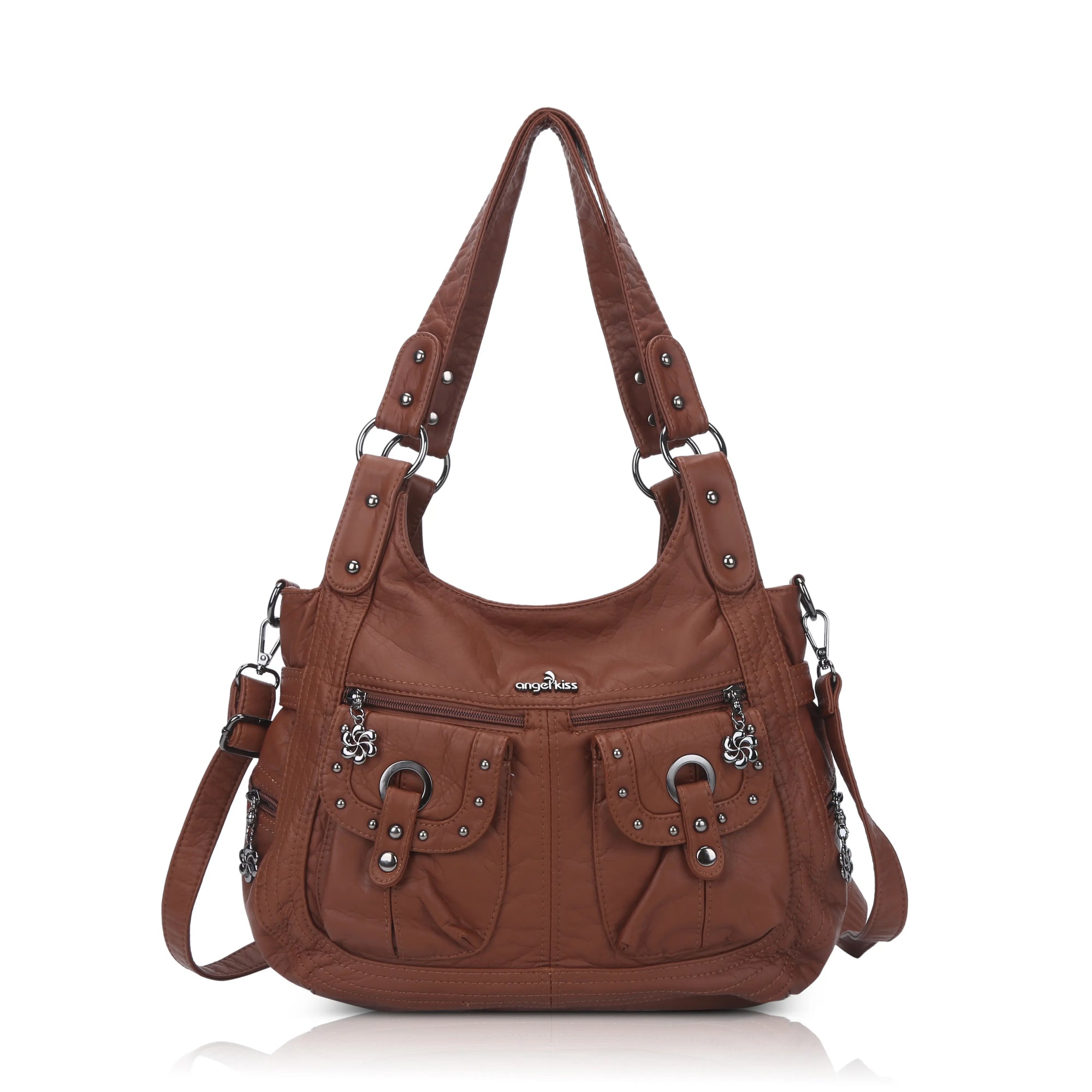 Vintage Studded Shoulder Bag with Dual Front Pockets – Angelkiss Bag Vintage Studded Shoulder Bag with Dual Front Pockets – Angelkiss Bag
