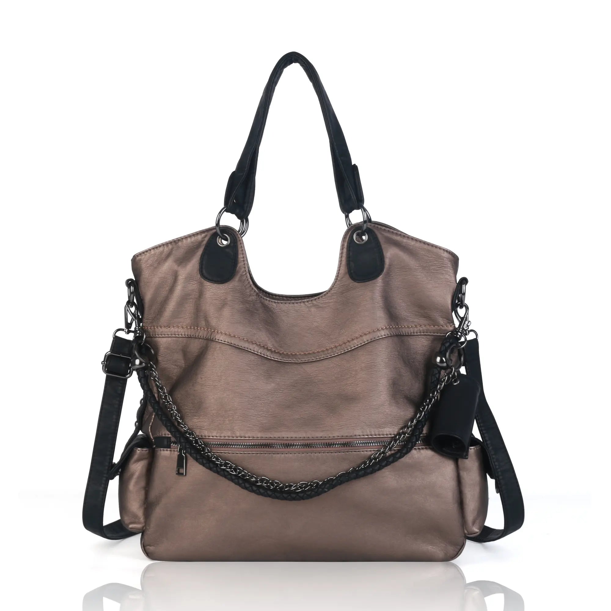 Vegan PU Leather Tote Shoulder Bag, Large Capacity – Ideal for Work, School, Business &amp; Travel