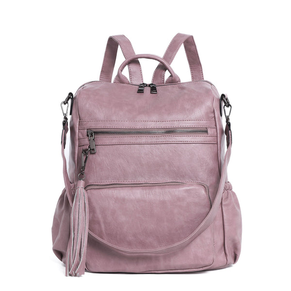 Women's large capacity backpacks for school, pu wash leather