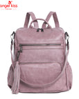 Women's large capacity backpack, pu wash leather