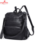 Women's large capacity backpack, pu wash leather