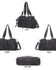 Vintage Multi-Pocket Shoulder Bag with Lace-Up Studded Details