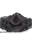 Vintage Multi-Pocket Shoulder Bag with Lace-Up Studded Details