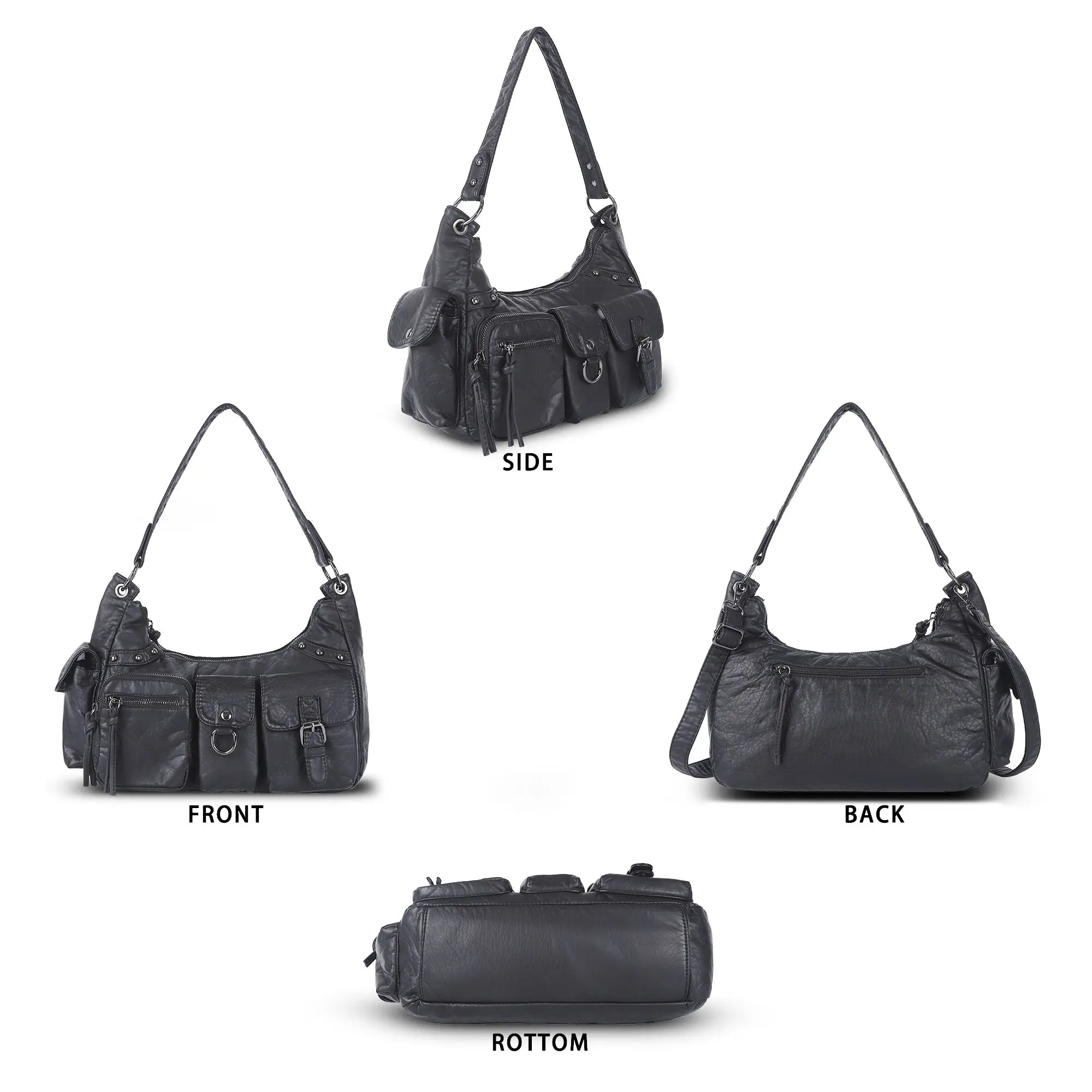 Vintage-Inspired Vegan Leather Shoulder Bag with Multi-Pocket Design