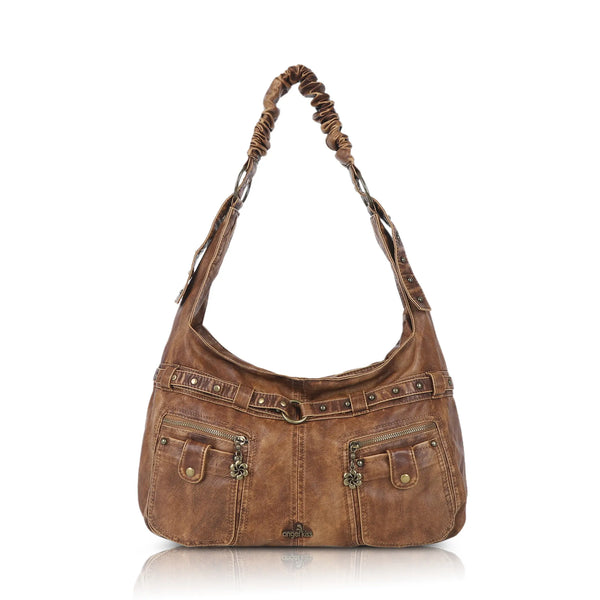 Vintage Vegan Leather Handbag – Multi-Pocket Shoulder Tote