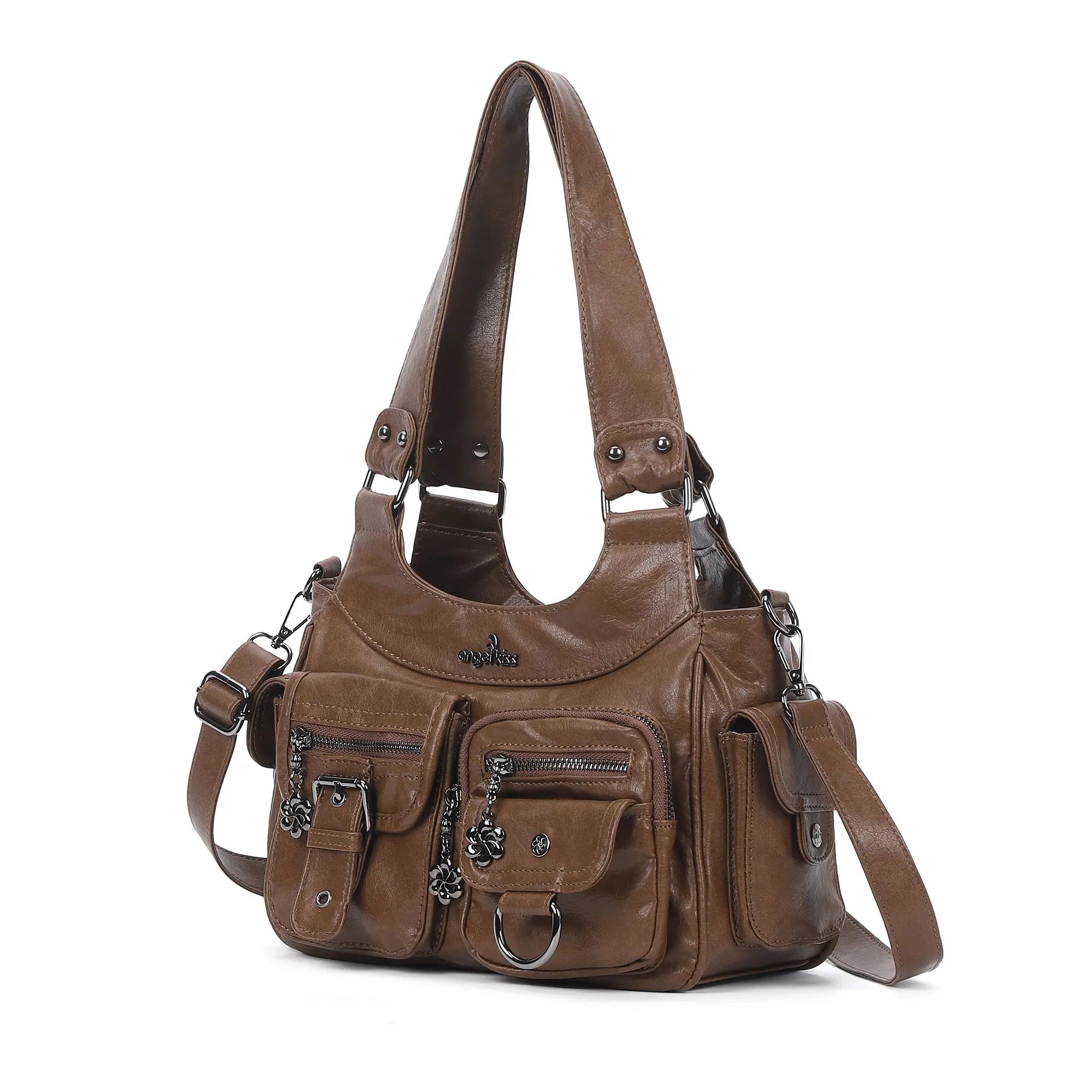 Multi-Pocket Soft PU Shoulder Bag with Crossbody Strap – Angel Kiss
