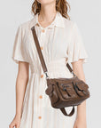 Multi-Pocket Soft PU Shoulder Bag with Crossbody Strap
