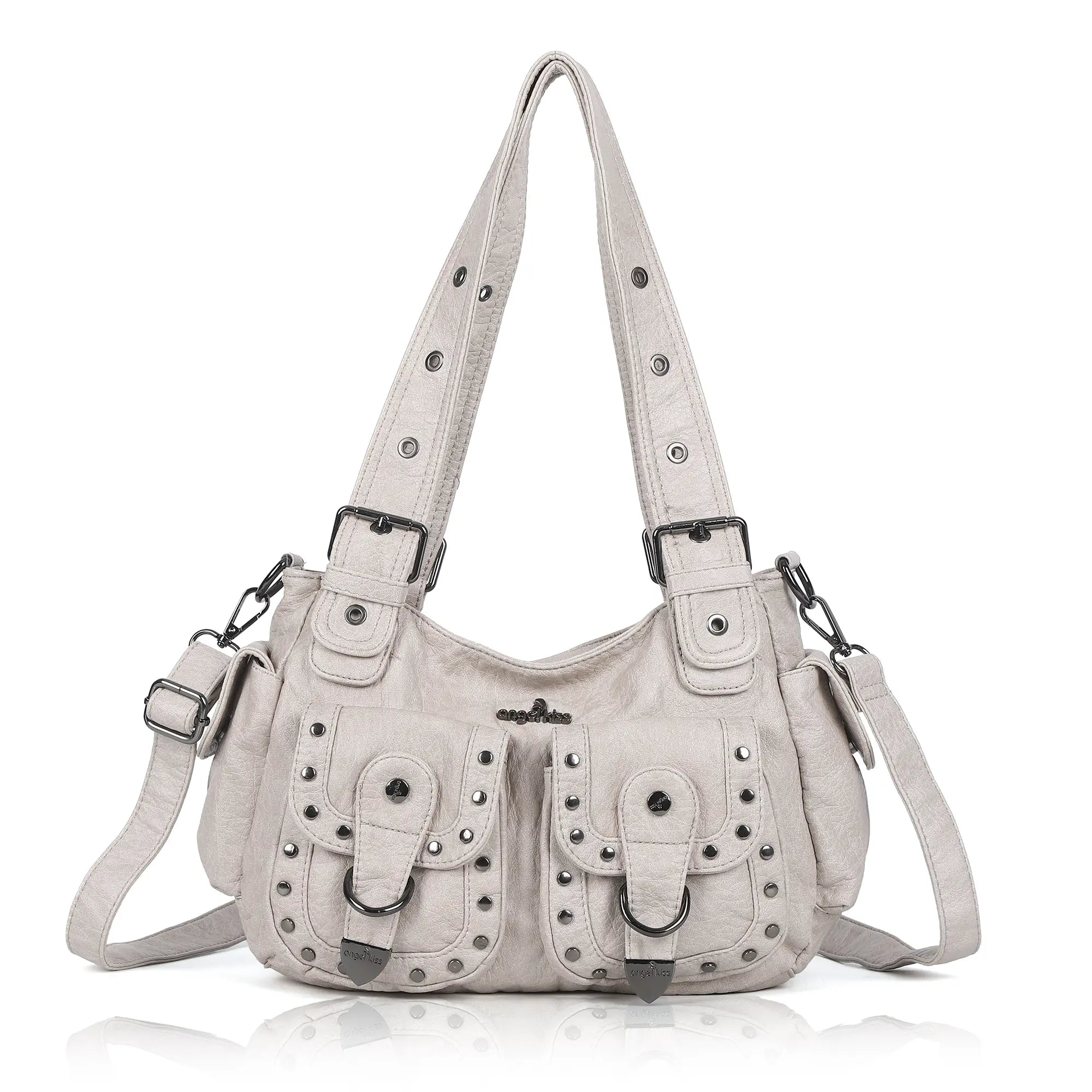 Vintage Y2K Studded Multi-Pocket Semi-Soft Tote Shoulder Bag Vintage Y2K Studded Multi-Pocket Semi-Soft Tote Shoulder Bag