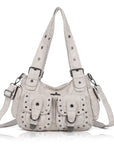 Vintage Y2K Studded Multi-Pocket Semi-Soft Tote Shoulder Bag