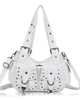 Vintage Y2K Studded Multi-Pocket Semi-Soft Tote Shoulder Bag