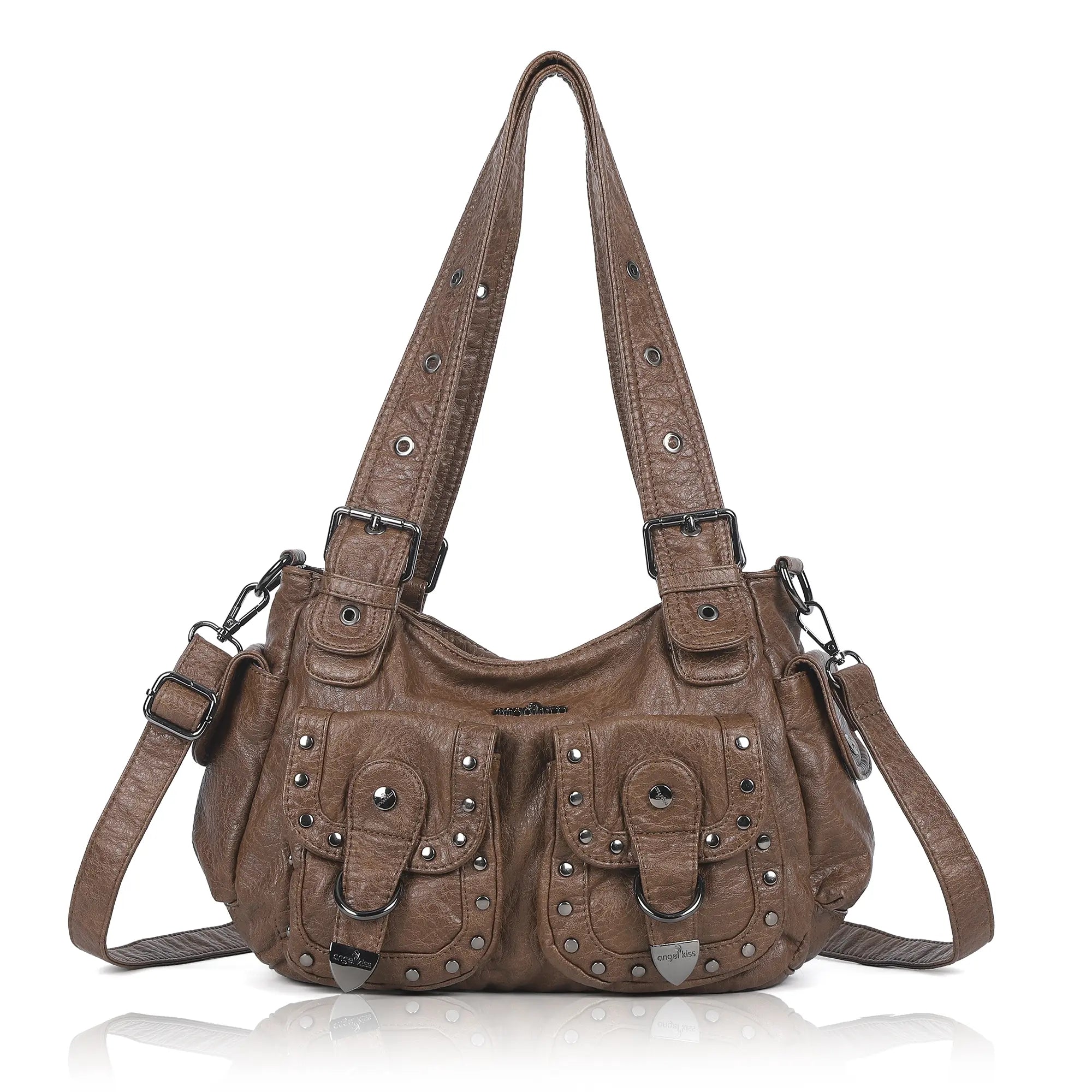 Vintage Y2K Studded Multi-Pocket Semi-Soft Tote Shoulder Bag Vintage Y2K Studded Multi-Pocket Semi-Soft Tote Shoulder Bag