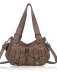 Vintage Y2K Studded Multi-Pocket Semi-Soft Tote Shoulder Bag