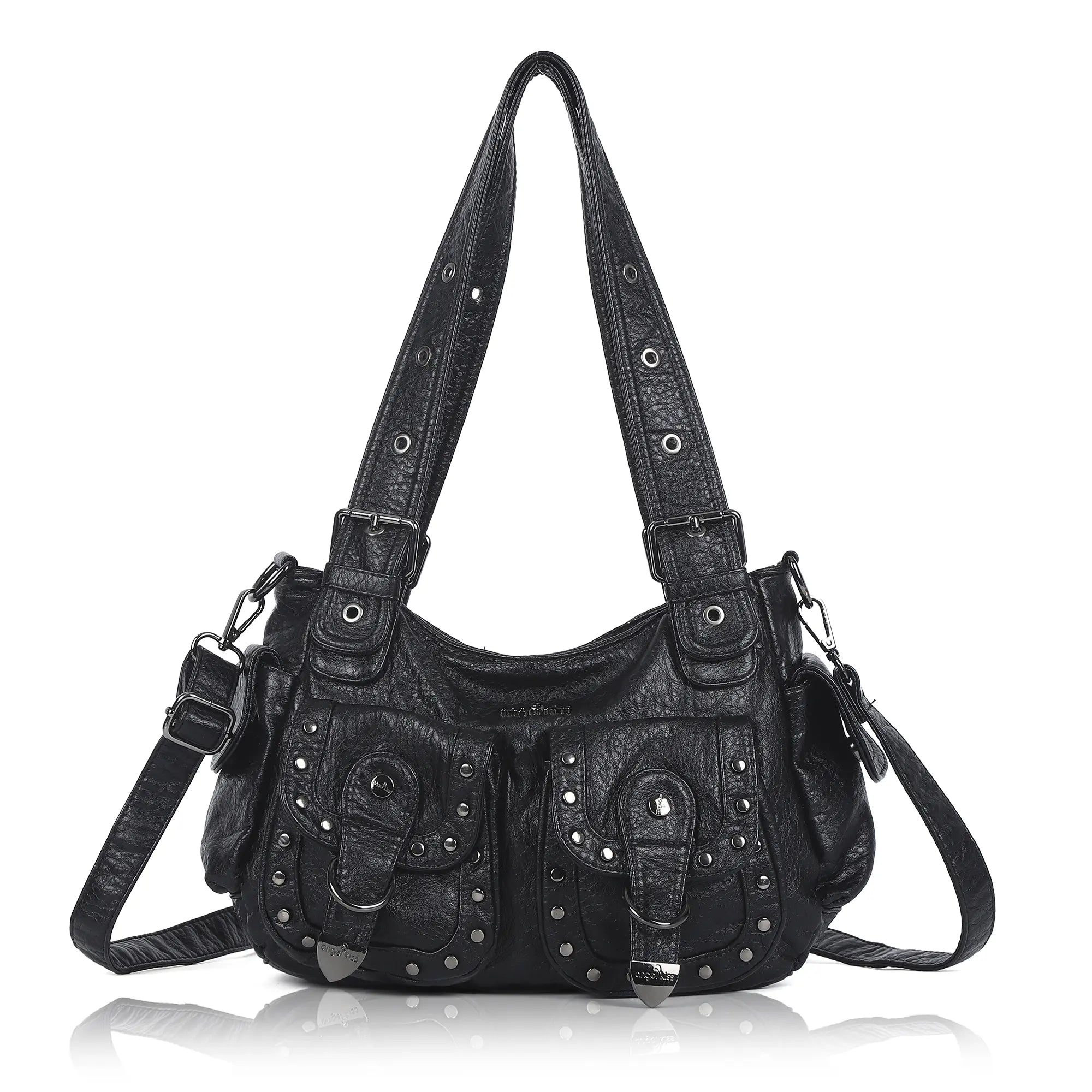 Vintage Y2K Studded Multi-Pocket Semi-Soft Tote Shoulder Bag