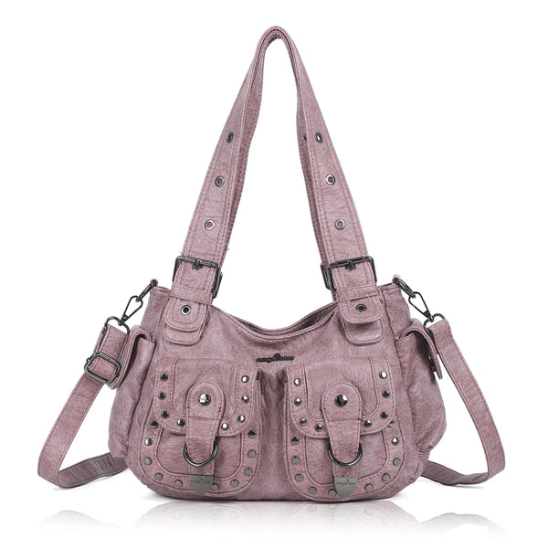 Vintage Y2K Studded Multi-Pocket Semi-Soft Tote Shoulder Bag