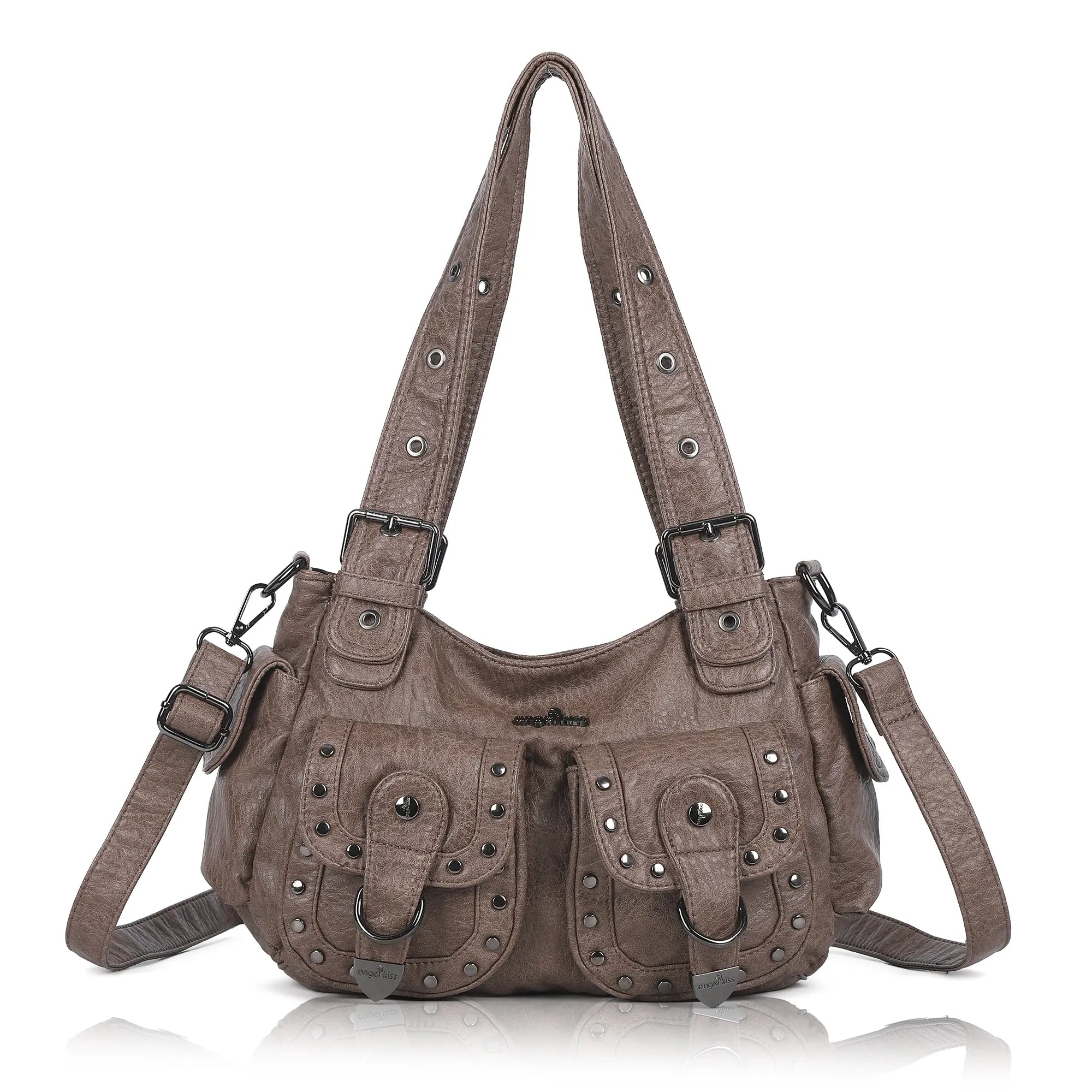 Vintage Y2K Studded Multi-Pocket Semi-Soft Tote Shoulder Bag Vintage Y2K Studded Multi-Pocket Semi-Soft Tote Shoulder Bag