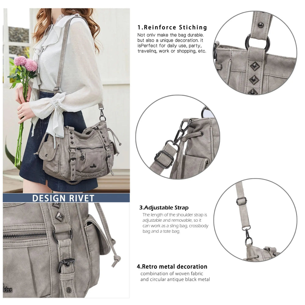 Vintage Studded Vegan Leather Everyday Bag | Custom Hardware