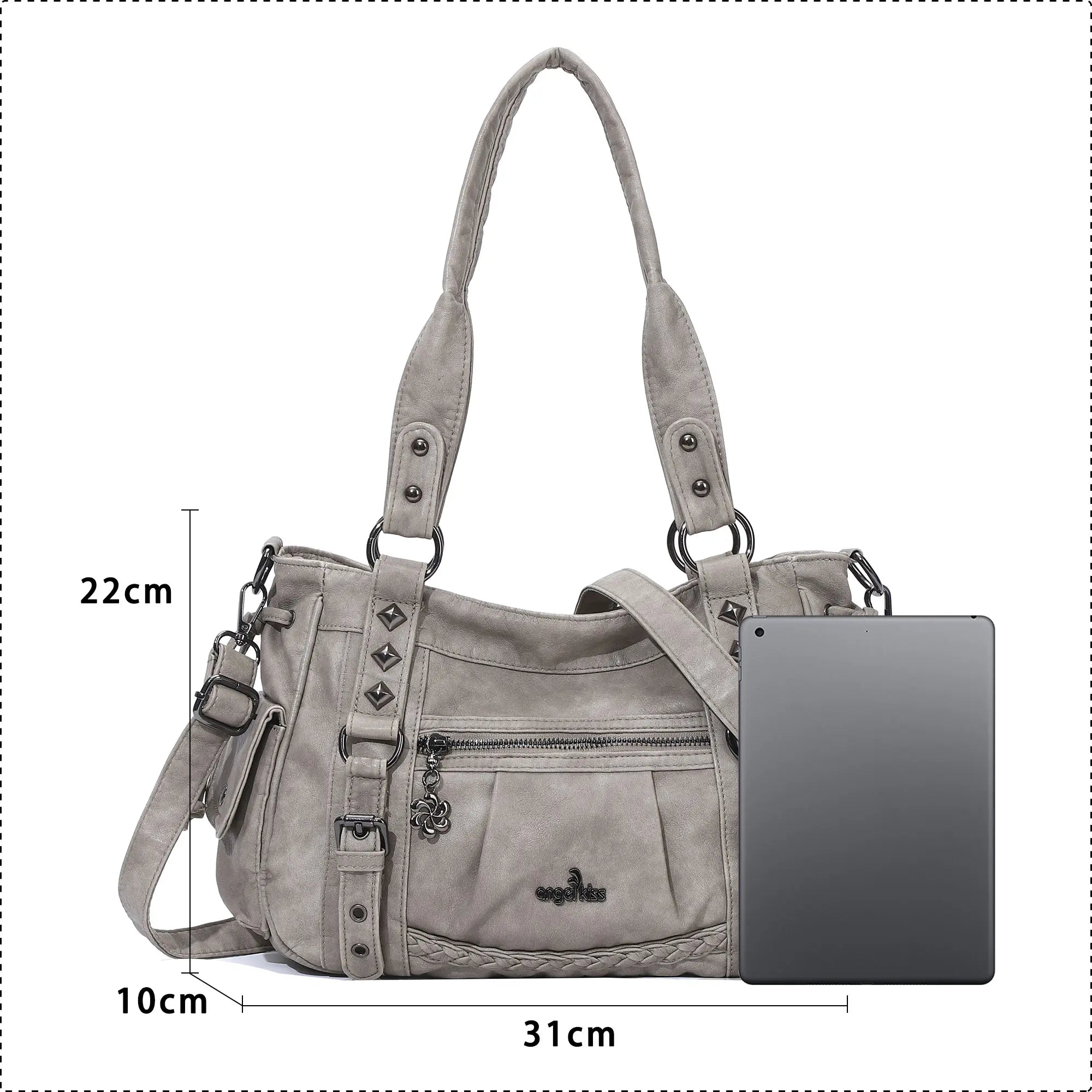 Vintage Studded Vegan Leather Everyday Bag | Custom Hardware