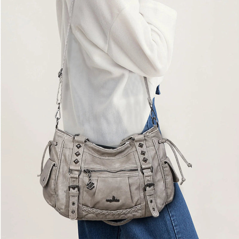 Vintage Studded Vegan Leather Everyday Bag | Custom Hardware