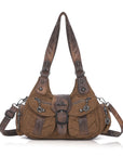 Vintage Utility Multi-Pocket Slouchy Hobo Shoulder Bag