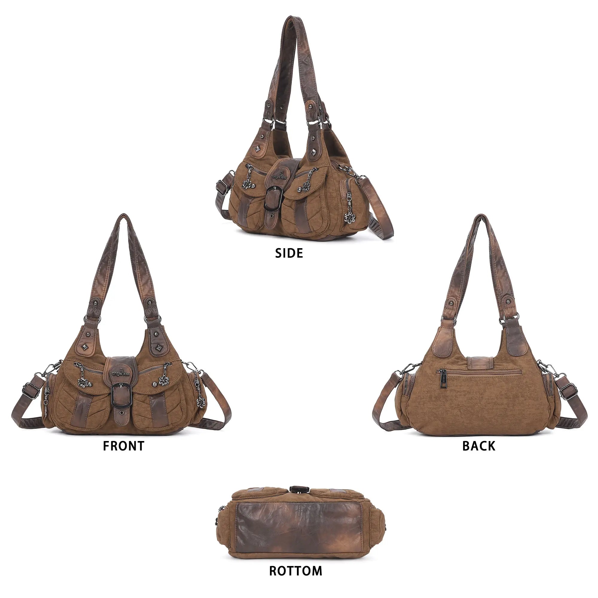 Vintage Utility Multi-Pocket Slouchy Hobo Shoulder Bag