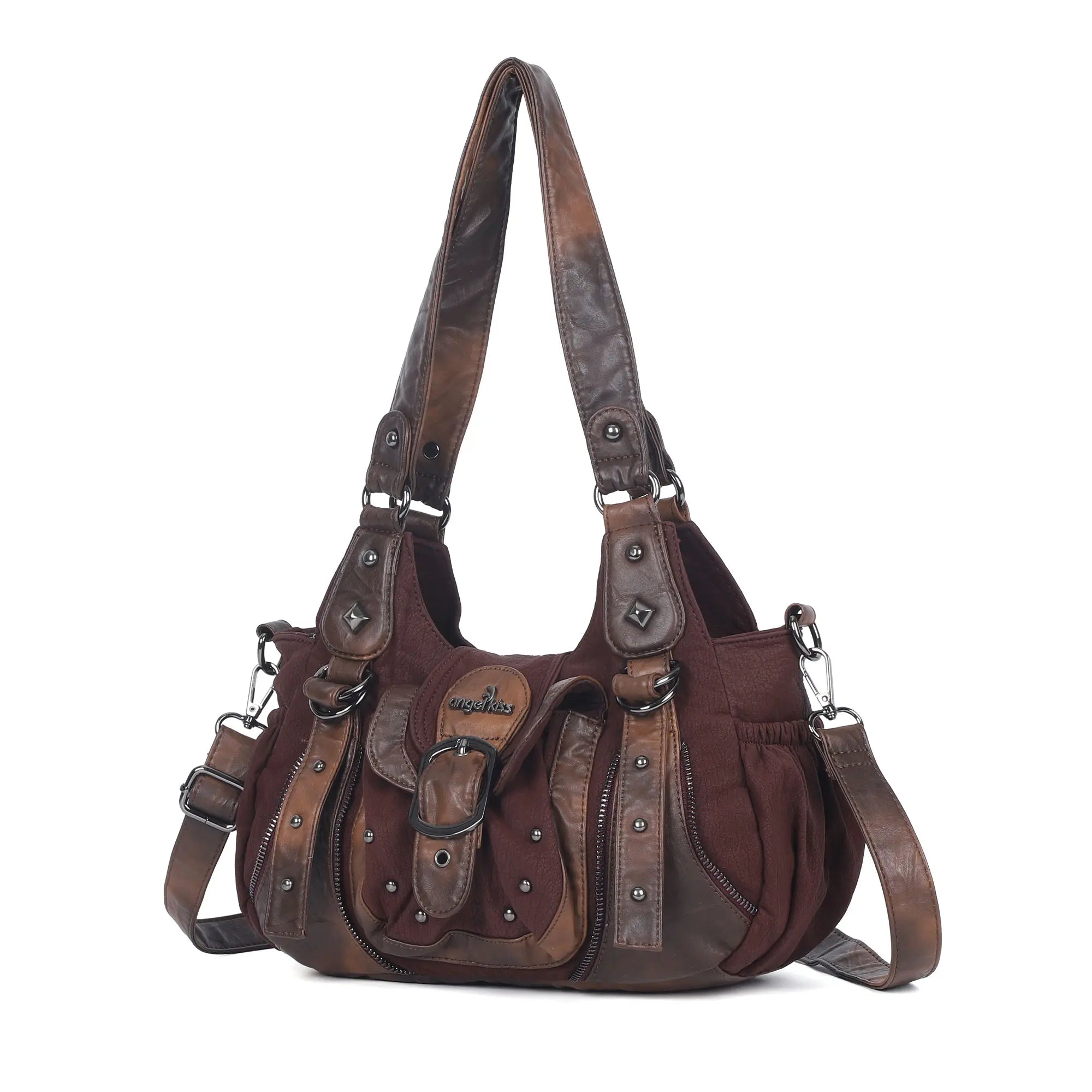 Washed Vintage Multi-Pocket Buckle Shoulder Bag