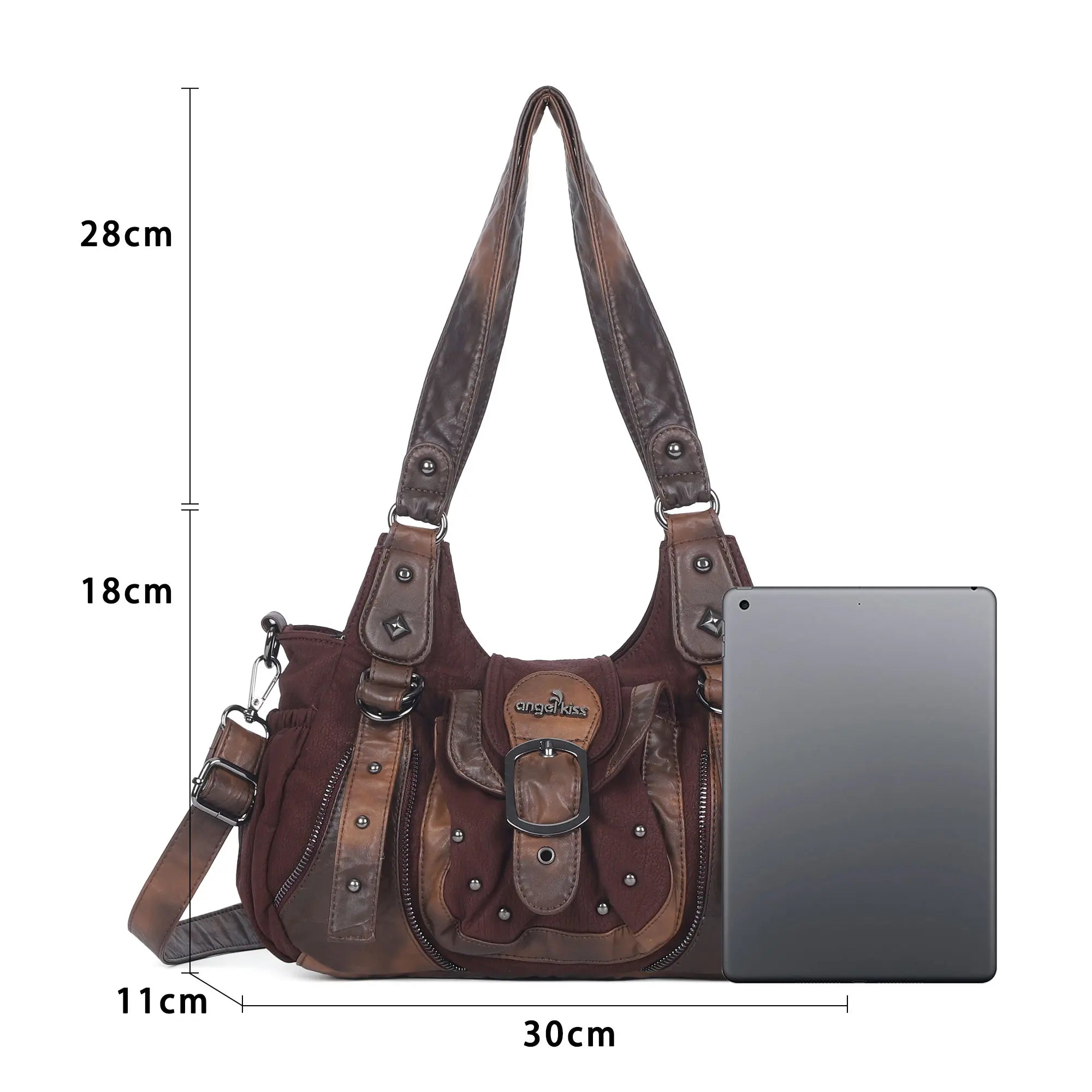 Washed Vintage Multi-Pocket Buckle Shoulder Bag
