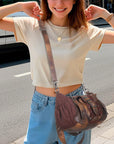 Washed Vintage Multi-Pocket Buckle Shoulder Bag
